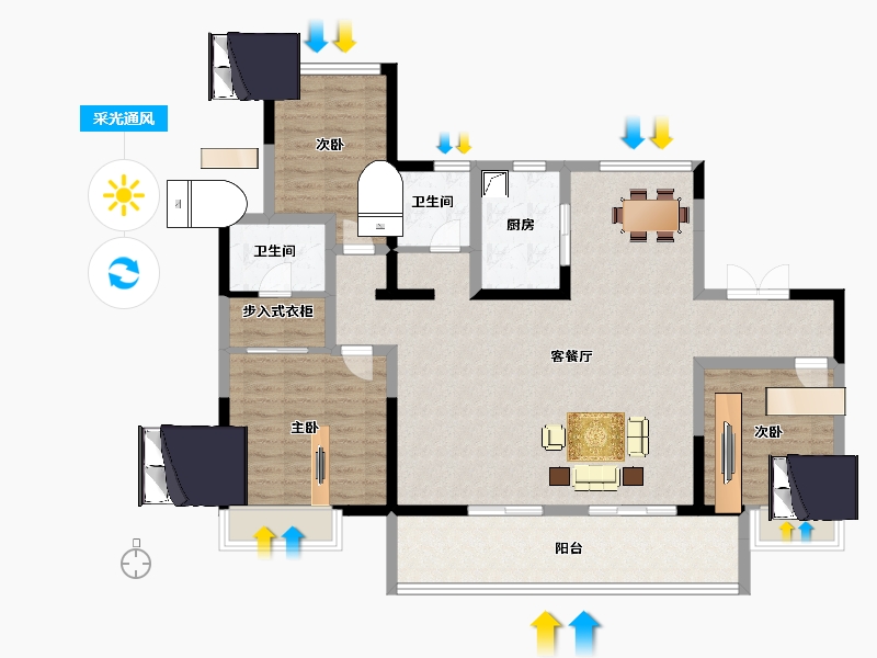 江苏省-淮安市-新城睿园-115.44-户型库-采光通风