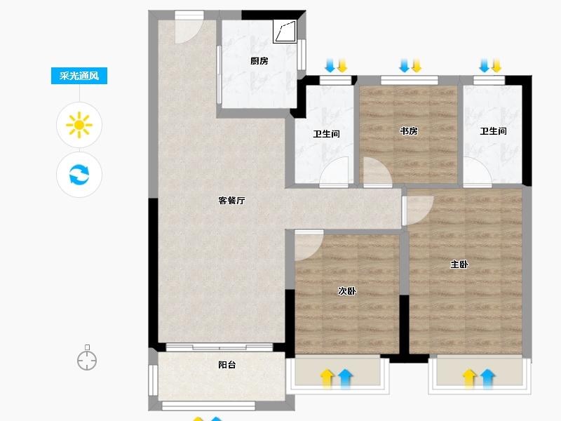 安徽省-蚌埠市-世茂中梁·云锦园-78.25-户型库-采光通风