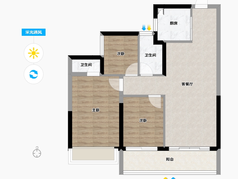 广东省-汕头市-龙光逸景阳光嘉府-71.39-户型库-采光通风