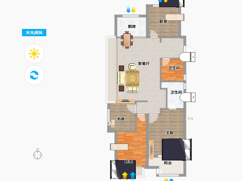 浙江省-湖州市-宝龙旭辉城-94.39-户型库-采光通风