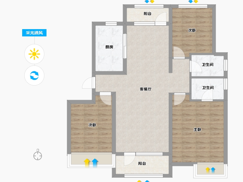 山东省-淄博市-南益名士华府-90.70-户型库-采光通风