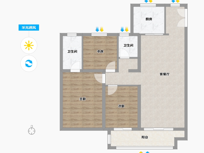 河北省-廊坊市-远洋光华城-90.03-户型库-采光通风