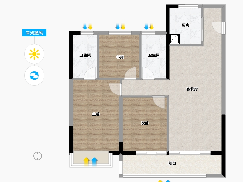 安徽省-蚌埠市-世茂中梁·云锦园-88.25-户型库-采光通风