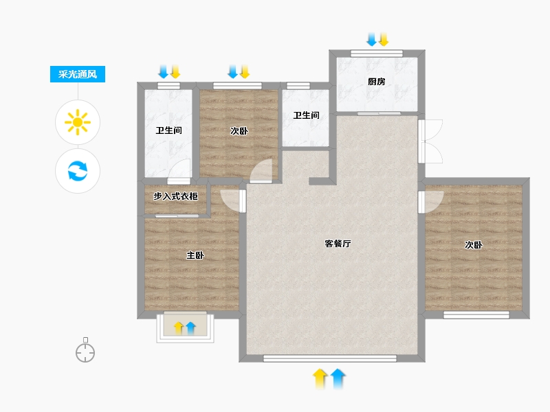 内蒙古自治区-鄂尔多斯市-亿成学府华庭-95.06-户型库-采光通风