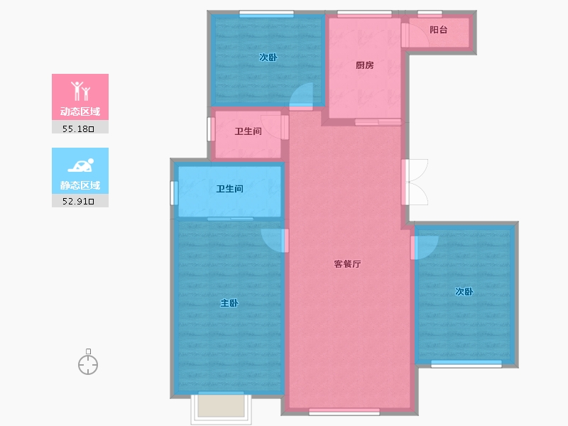 内蒙古自治区-鄂尔多斯市-亿成学府华庭-97.14-户型库-动静分区