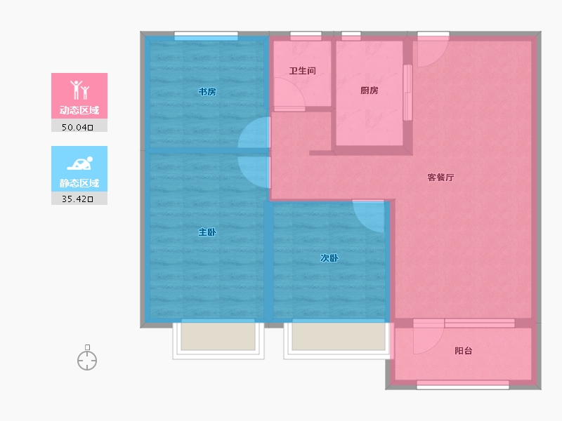 山东省-淄博市-南益名士华府-76.36-户型库-动静分区