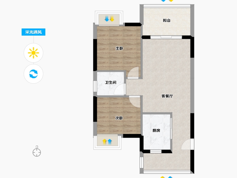 海南省-海口市-长岛蓝湾-61.57-户型库-采光通风