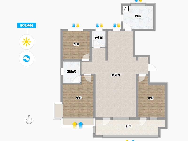 山东省-东营市-凯泽翡翠澜庭-110.00-户型库-采光通风