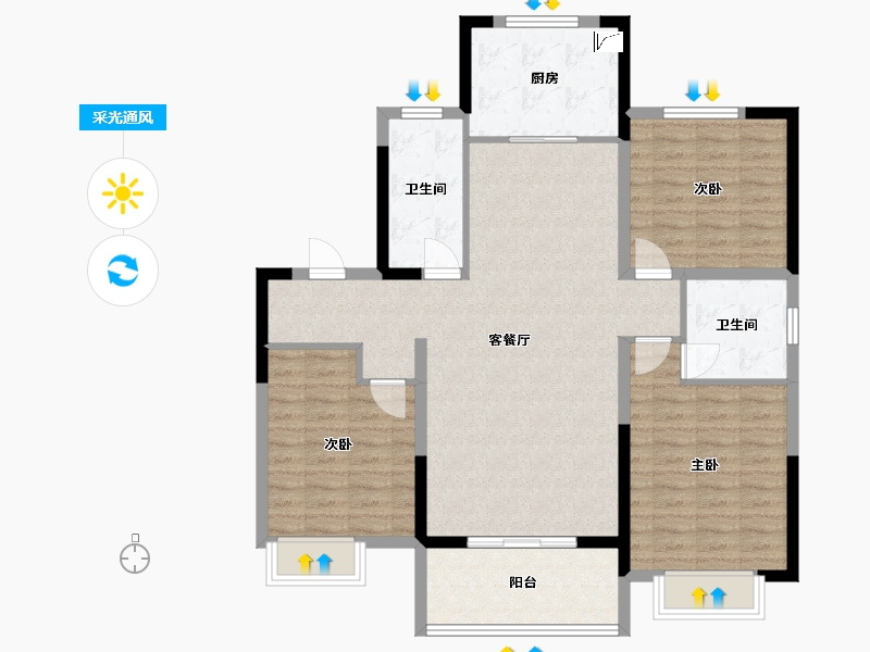 河南省-三门峡市-蓝盾花园-108.00-户型库-采光通风