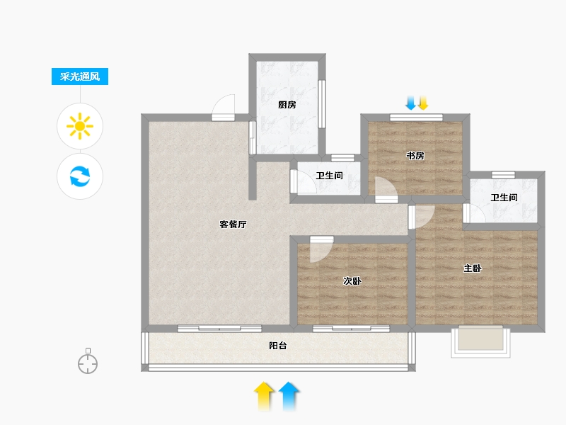 陕西省-宝鸡市-水木华院-90.00-户型库-采光通风