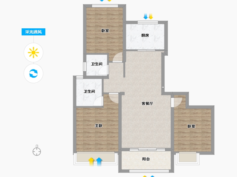 陕西省-渭南市-汇邦·开元府-90.58-户型库-采光通风