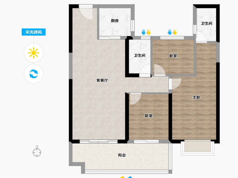 湖南省-株洲市-碧桂园翘楚棠-90.38-户型库-采光通风