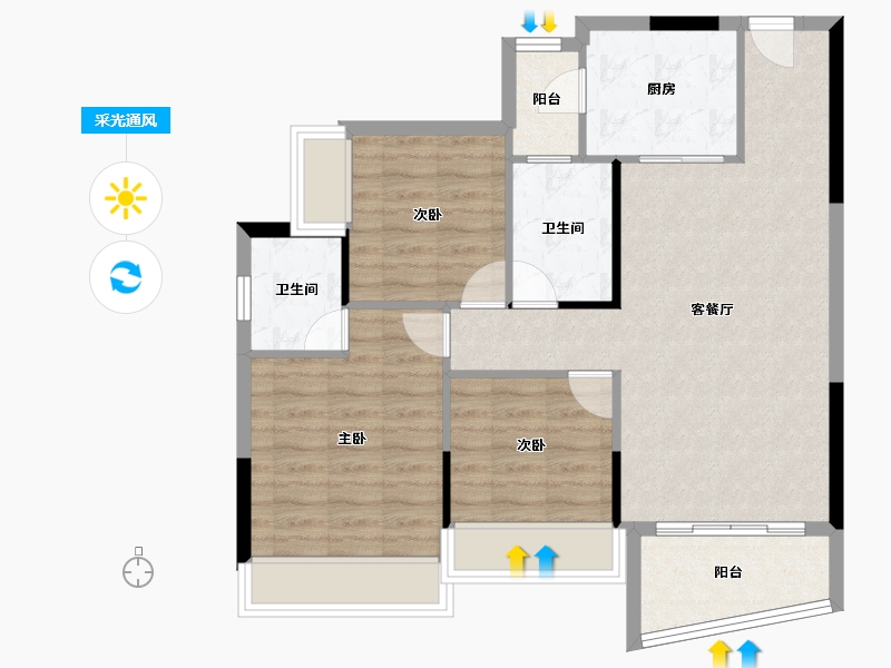 四川省-遂宁市-荣兴时代滨江-81.63-户型库-采光通风