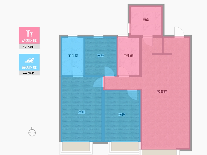 辽宁省-沈阳市-美的东堂-101.39-户型库-动静分区