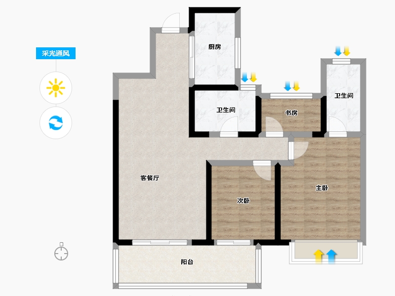 湖南省-常德市-常德鼎城吾悦广场-88.95-户型库-采光通风