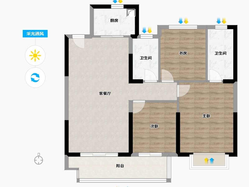 江苏省-淮安市-融侨观邸-91.57-户型库-采光通风