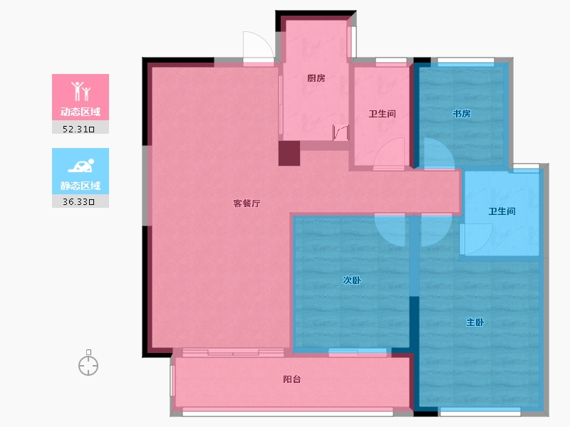 湖南省-长沙市-龙湖湘风原著-89.00-户型库-动静分区