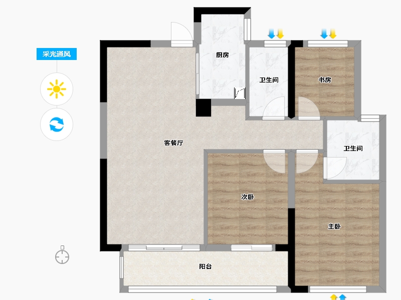 湖南省-长沙市-龙湖湘风原著-89.00-户型库-采光通风