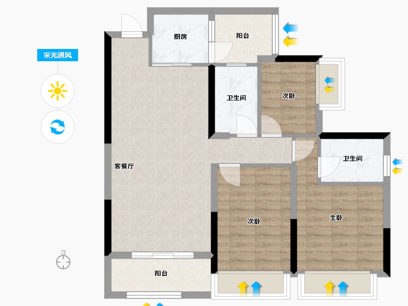 重庆-重庆市-时代广场-76.00-户型库-采光通风