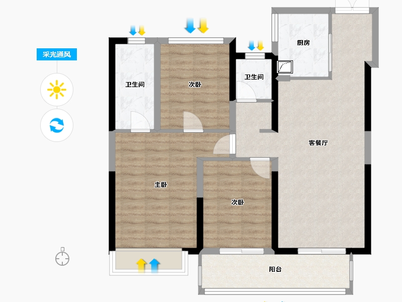 湖南省-常德市-嘉宇柳湖印-90.14-户型库-采光通风