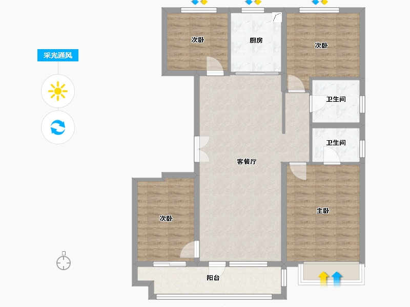 河北省-唐山市-中建府-102.86-户型库-采光通风