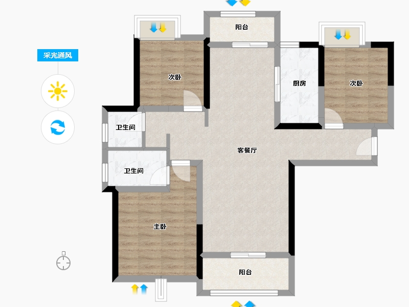 湖南省-长沙市-顺舟旺城-103.00-户型库-采光通风