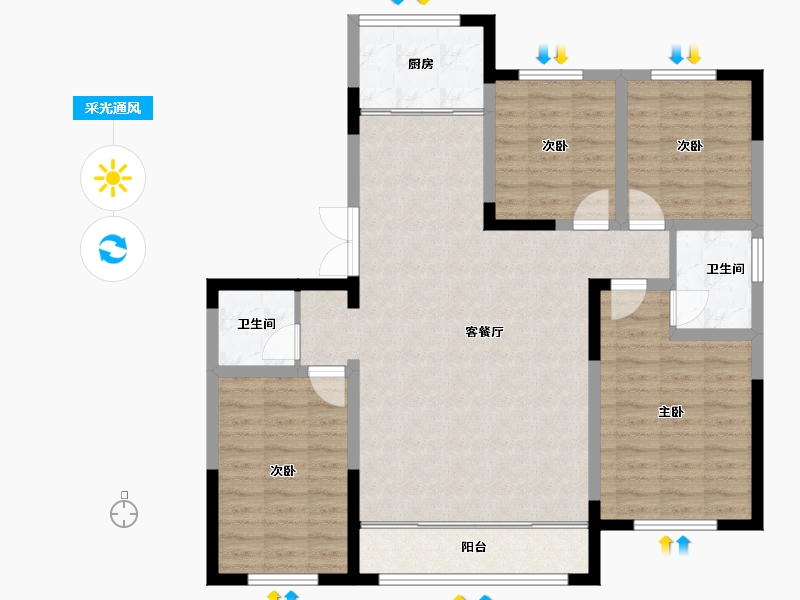 宁夏回族自治区-银川市-正基如意府-106.41-户型库-采光通风