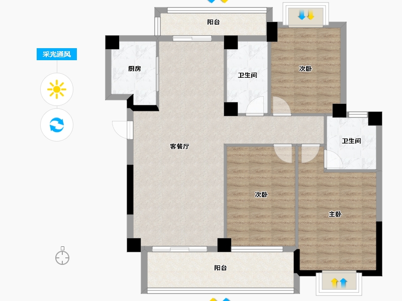 湖北省-黄冈市-长安世纪城-106.00-户型库-采光通风