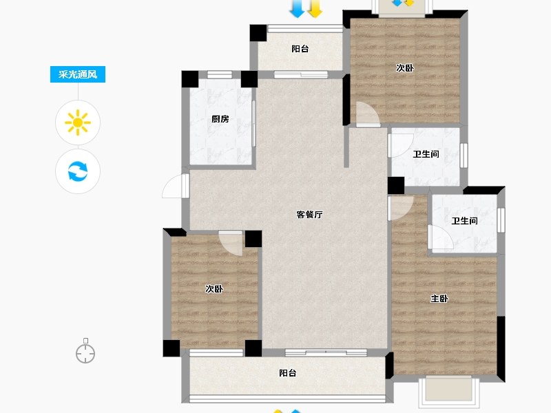 湖北省-黄冈市-长安世纪城-103.19-户型库-采光通风