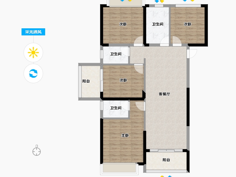 湖北省-黄冈市-坤元广场-105.84-户型库-采光通风