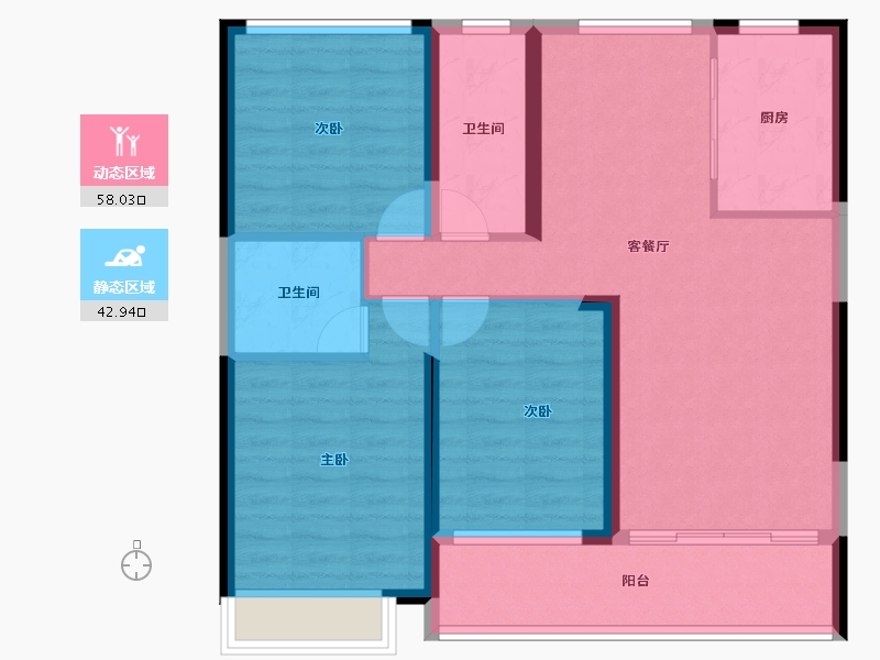 湖北省-黄冈市-坤元广场-90.29-户型库-动静分区