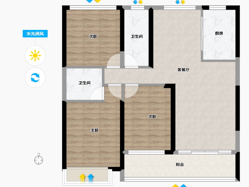 湖北省-黄冈市-坤元广场-90.29-户型库-采光通风