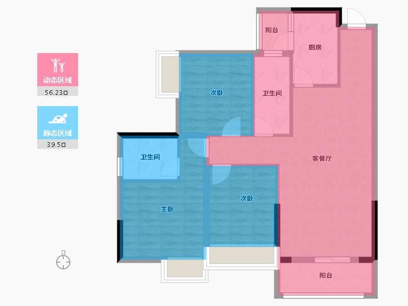 湖北省-宜昌市-宏信玫瑰城3期-85.59-户型库-动静分区