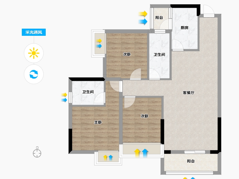 湖北省-宜昌市-宏信玫瑰城3期-85.59-户型库-采光通风