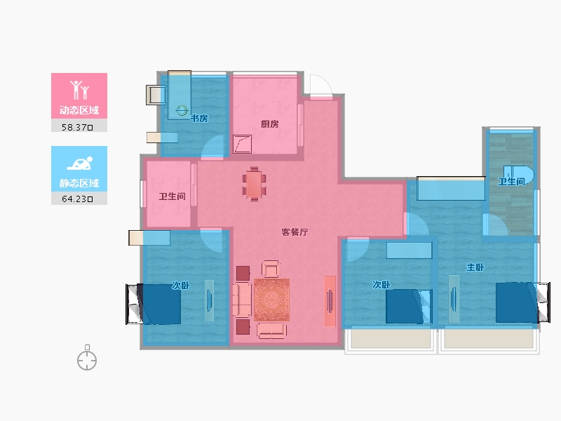 江苏省-淮安市-潮都望庄-108.80-户型库-动静分区