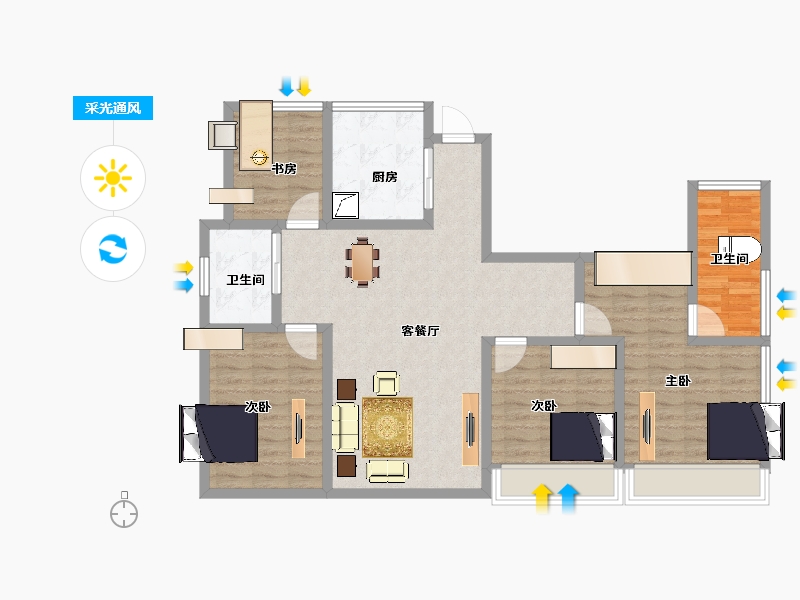 江苏省-淮安市-潮都望庄-108.80-户型库-采光通风