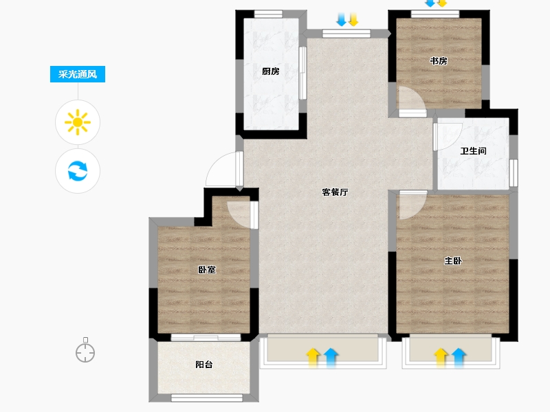 山东省-东营市-海通蔚蓝郡-85.60-户型库-采光通风