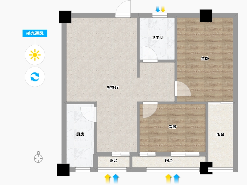 湖北省-宜昌市-鑫源人才公寓-65.54-户型库-采光通风