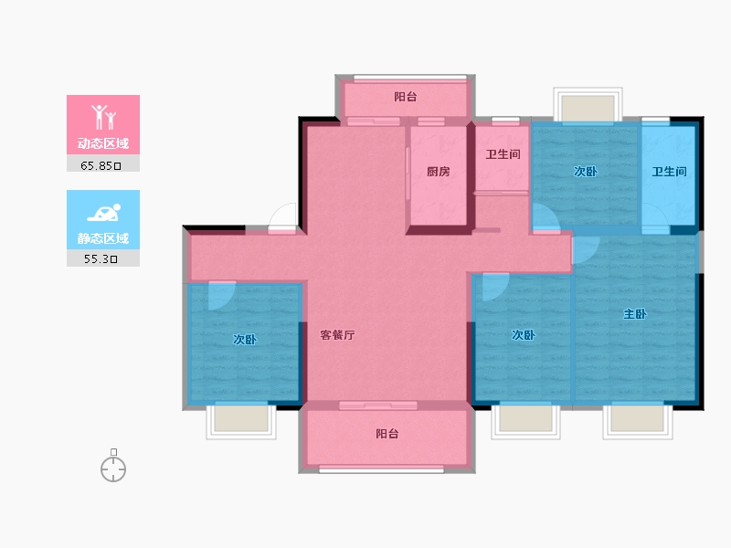 湖北省-宜昌市-碧桂园·翡翠滨江-108.68-户型库-动静分区