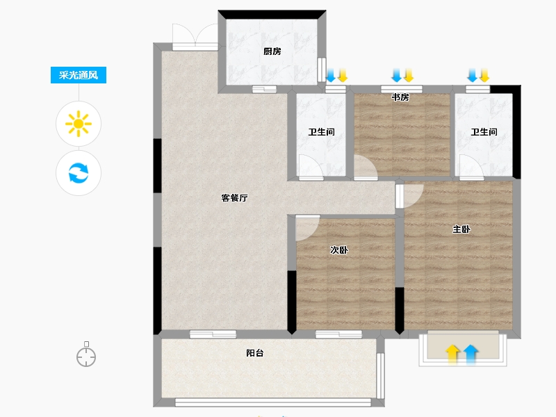 湖北省-宜昌市-弘洋·新都汇-89.40-户型库-采光通风