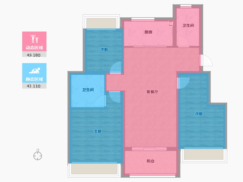 江苏省-扬州市-卓越晴翠-82.40-户型库-动静分区