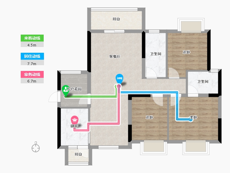 湖北省-宜昌市-宏信玫瑰城3期-86.55-户型库-动静线