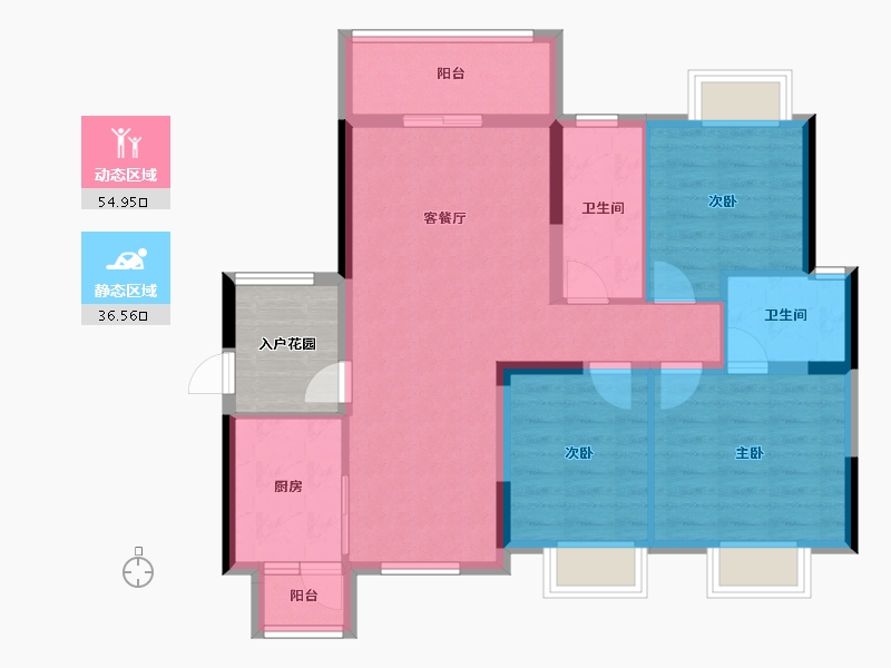 湖北省-宜昌市-宏信玫瑰城3期-86.55-户型库-动静分区