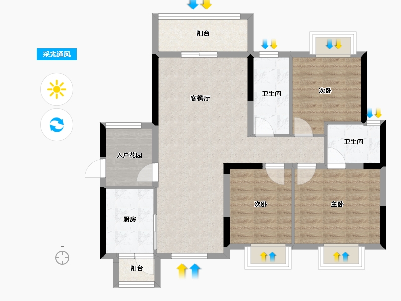 湖北省-宜昌市-宏信玫瑰城3期-86.55-户型库-采光通风