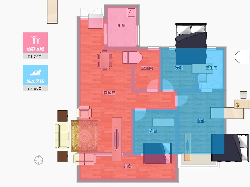 江苏省-淮安市-碧桂园水沐·云顶-88.01-户型库-动静分区