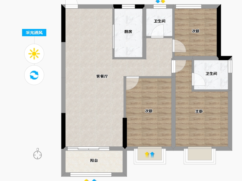 陕西省-榆林市-盛景蘭亭-84.88-户型库-采光通风