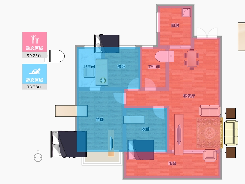 江苏省-淮安市-碧桂园水沐·云顶-86.41-户型库-动静分区