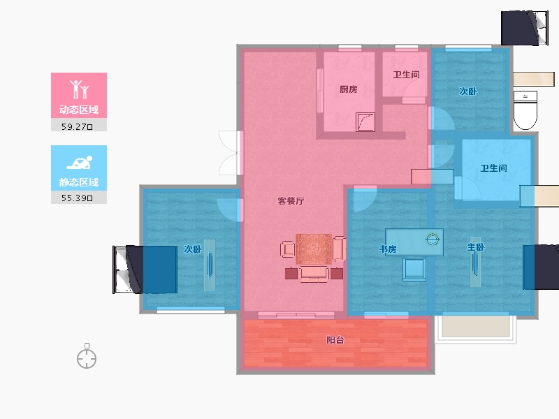 江苏省-淮安市-潮都望庄-100.99-户型库-动静分区