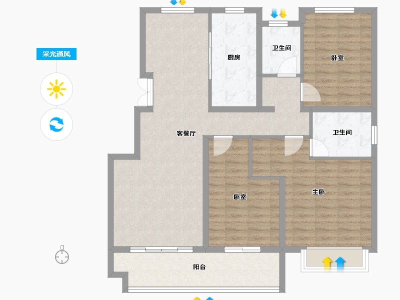 安徽省-蚌埠市-山水文园-106.64-户型库-采光通风