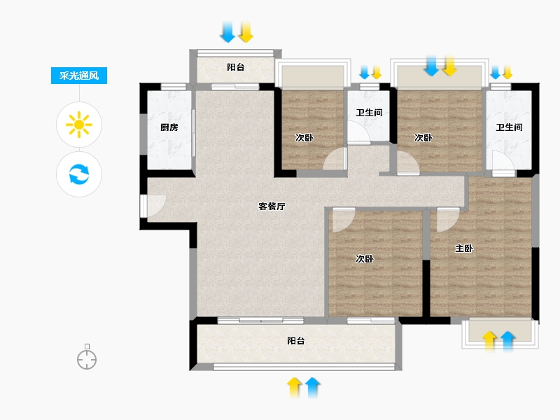 福建省-南平市-碧桂园珑樾台-105.87-户型库-采光通风